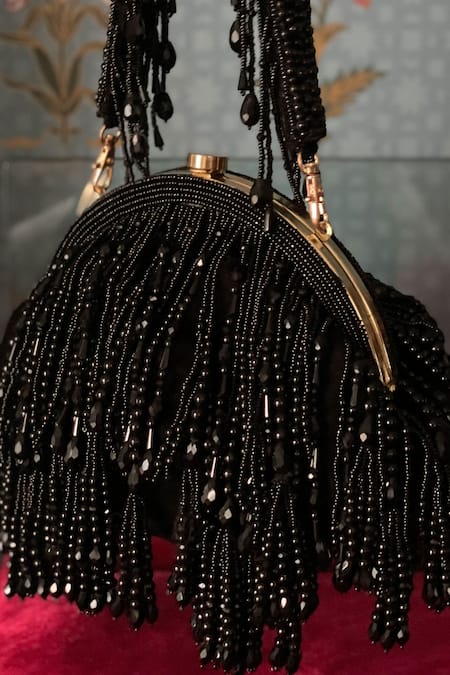 Bhavna Kumar Black Beads Velvet Embellished Clutch