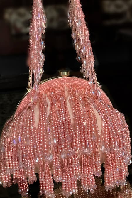 Bhavna Kumar Pink Beads Velvet Embellished Clutch