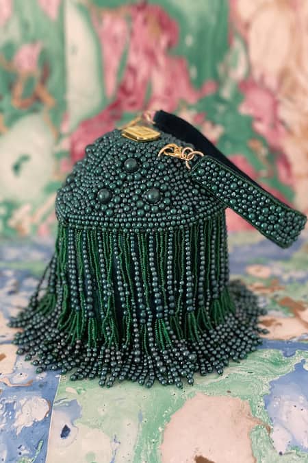 Bhavna Kumar Green Embroidered Pearl Work Globe Potli Bag