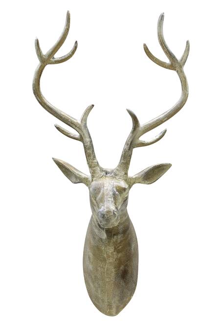 Cocovey Homes_Gold Alloy Deer Wall Head_Online_at_Aza_Fashions