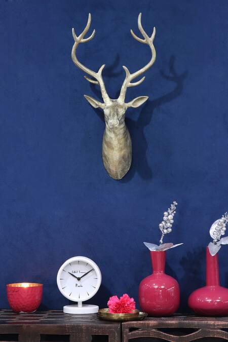 Shop_Cocovey Homes_Gold Alloy Deer Wall Head_Online_at_Aza_Fashions