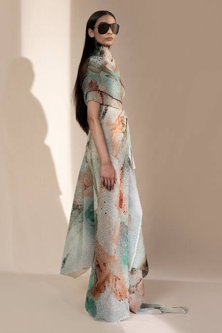 Abhishek Sharma_Red Printed Draped Top _Online_at_Aza_Fashions