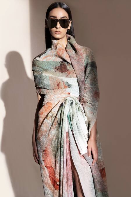 Abhishek Sharma_Red Printed Draped Top _at_Aza_Fashions