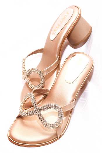 Foot Fuel_Gold Rhinestones Embellished Round Heels _Online_at_Aza_Fashions