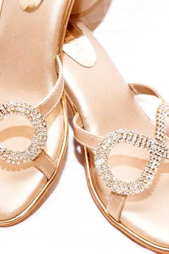 Buy_Foot Fuel_Gold Rhinestones Embellished Round Heels _Online_at_Aza_Fashions