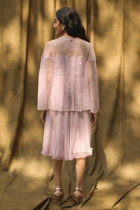 Shop Bump Loving Purple Net, Satin Cutdana , Stone Straight Across Shoulder Drape Dress at Aza Fashions Shop_Bump Loving_Purple Net, Satin Cutdana , Stone Straight Across Shoulder Drape Dress_at_Aza_Fashions