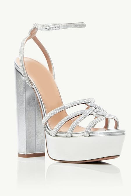 Sephyr Silver Crystals, Rhinestones Helaena Swarovski Embellished Platform Heels Online at Aza Fashions Sephyr_Silver Crystals, Rhinestones Helaena Swarovski Embellished Platform Heels _Online_at_Aza_Fashions