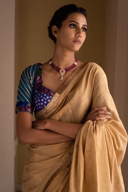 Buy_Priyanka Raajiv_Gold Silk Tissue Chanderi Hemali Saree _Online_at_Aza_Fashions