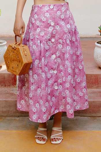 House Of Fett_Pink Cotton Linen Blend Botanica Floral Co-ord Set_at_Aza_Fashions