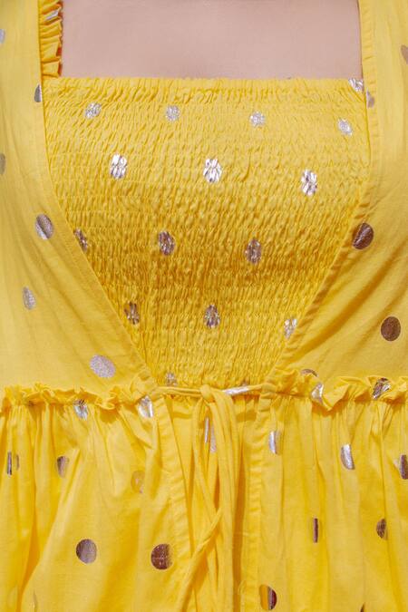 House Of Fett_Yellow Cotton Dress  Squarejacket  Open With Cape_at_Aza_Fashions