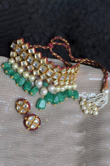 Buy Heer-House Of Jewellery Gold Plated Pearl Maharani Stone Necklace Set Online at Aza Fashions Buy_Heer-House Of Jewellery_Gold Plated Pearl Maharani Stone Necklace Set_Online_at_Aza_Fashions