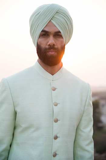 Buy_Punit Arora_Blue Silk Dori, Pearl And Dabka, Thread Sherwani Set _Online_at_Aza_Fashions