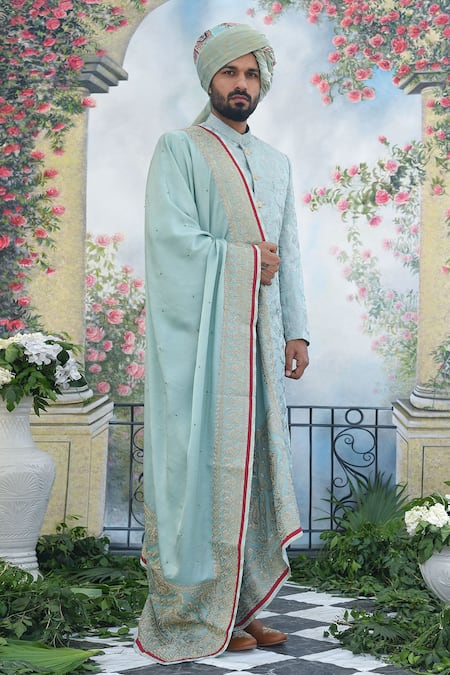 Punit Arora Grey Silk Aari, Dori And Sequin Sherwani Set 