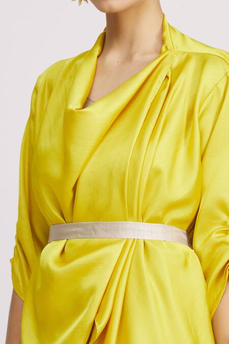 Harsh Harsh_White Dupion Silk Dress V Neck, Jacket Open Sleeveless And Draped Set _at_Aza_Fashions