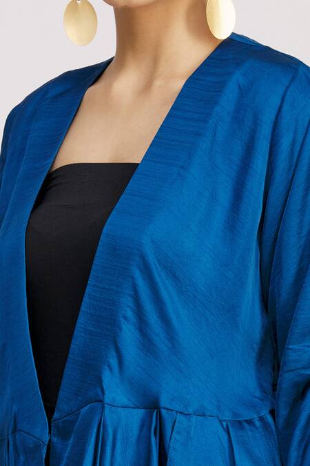 Harsh Harsh_Blue Dupion Silk V Neck Gathered Sleeve Peplum Top _at_Aza_Fashions