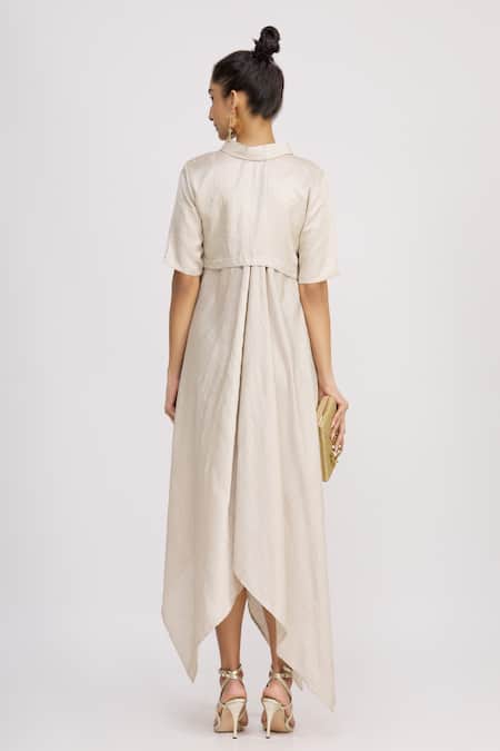 Shop_Harsh Harsh_White Dupion Silk Crop Top Turtle Neck Draped Gown With _at_Aza_Fashions
