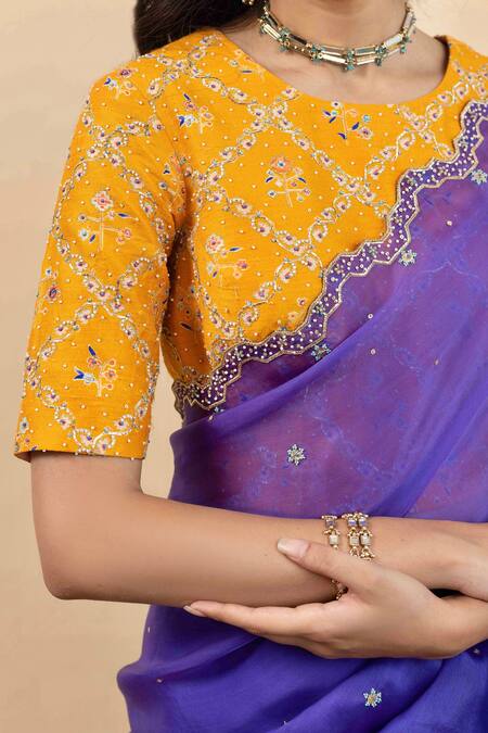 Buy_Pita Nila_Purple Silk, Satin, Organza, Cotton Soha Placement Saree With Blouse _Online_at_Aza_Fashions