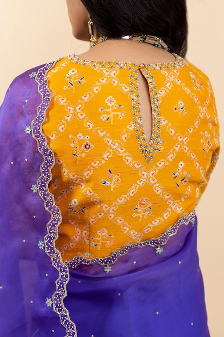 Shop_Pita Nila_Purple Silk, Satin, Organza, Cotton Soha Placement Saree With Blouse _Online_at_Aza_Fashions