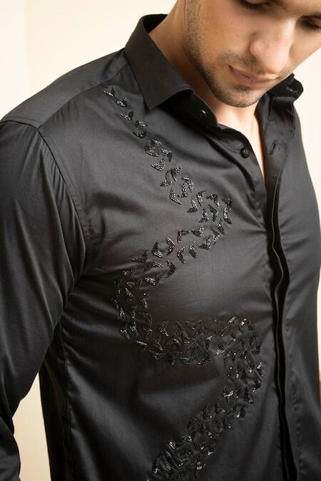 Shop Hilo Design Black Cotton Satin Cut Work Awel Shirt Online at Aza Fashions Shop_Hilo Design_Black Cotton Satin Cut Work Awel Shirt _Online_at_Aza_Fashions