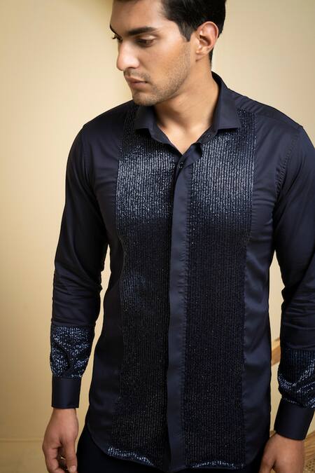 blue metallic shirt