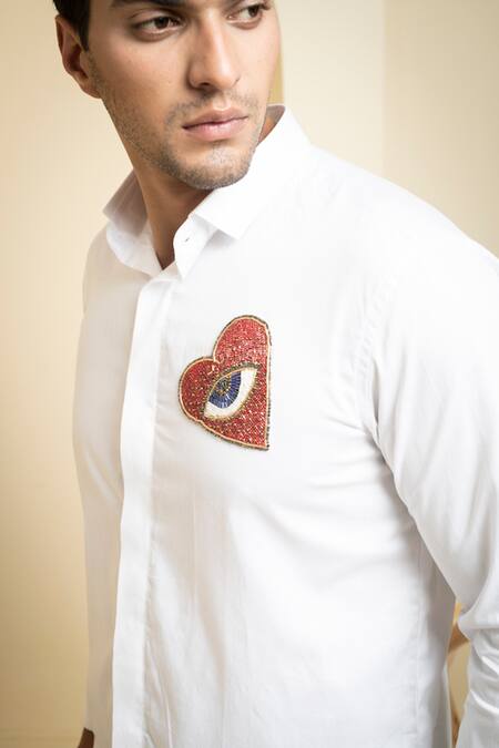 Buy_Hilo Design_White Cotton Satin Cut Work, Beads Redert Heart Embroidered Shirt _Online_at_Aza_Fashions