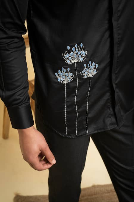 Buy Hilo Design Black Cotton Satin Embroidery Flower Shirt Online at Aza Fashions Buy_Hilo Design_Black Cotton Satin Embroidery Flower Shirt _Online_at_Aza_Fashions