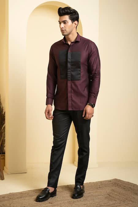 Hilo Design_Maroon Cotton Full Sleeves Shirt _Online_at_Aza_Fashions