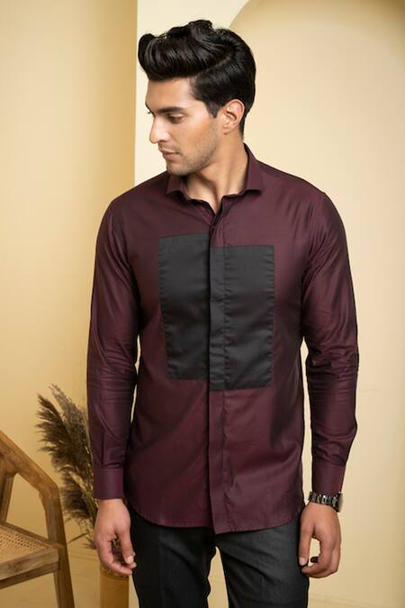 Buy_Hilo Design_Maroon Cotton Full Sleeves Shirt _Online_at_Aza_Fashions