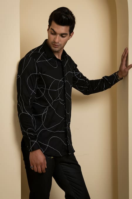 Buy Hilo Design Black Cotton Satin Embroidery Abstract Thread Shirt Online at Aza Fashions Buy_Hilo Design_Black Cotton Satin Embroidery Abstract Thread Shirt _Online_at_Aza_Fashions