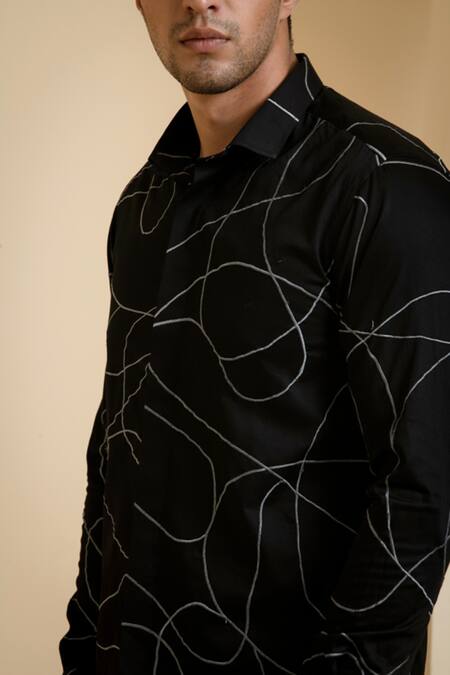 Shop Hilo Design Black Cotton Satin Embroidery Abstract Thread Shirt Online at Aza Fashions Shop_Hilo Design_Black Cotton Satin Embroidery Abstract Thread Shirt _Online_at_Aza_Fashions