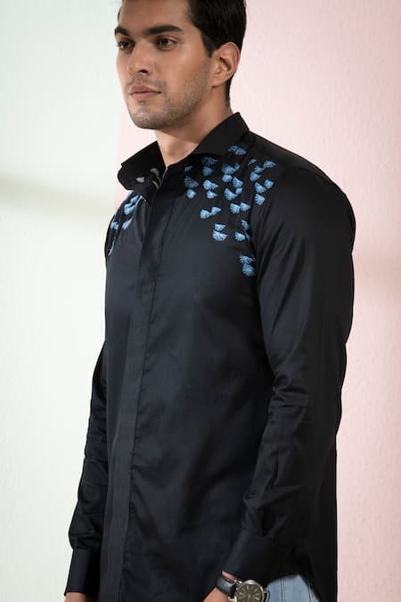 Buy Hilo Design Black Cotton Satin Embroidery Placement Shirt Online at Aza Fashions Buy_Hilo Design_Black Cotton Satin Embroidery Placement Shirt _Online_at_Aza_Fashions