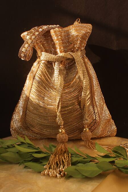 Nayaab By Sonia Gold Embroidery, Chains Embellished Potli Online at Aza Fashions Nayaab By Sonia_Gold Embroidery, Chains Embellished Potli _Online_at_Aza_Fashions