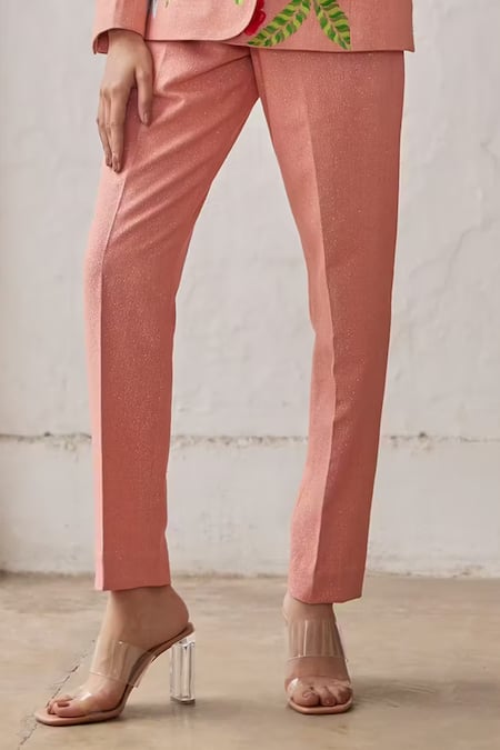 Betrue Peach Lurex, Cotton Solid Narrow Pant Online at Aza Fashions Betrue_Peach Lurex, Cotton Solid Narrow Pant _Online_at_Aza_Fashions
