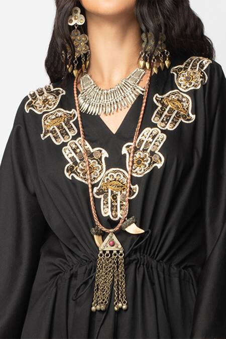 Buy_Rara Avis_Black Hamsa Motif Embroidered Kaftan_Online_at_Aza_Fashions