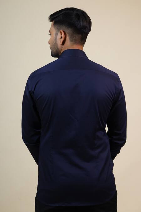 Shop_Hilo Design_Blue Giza Cotton Mountain Keitha Embroidered Shirt _at_Aza_Fashions
