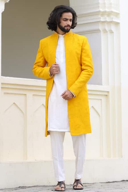 Hilo Design Calla Raw Silk Sherwani Set  