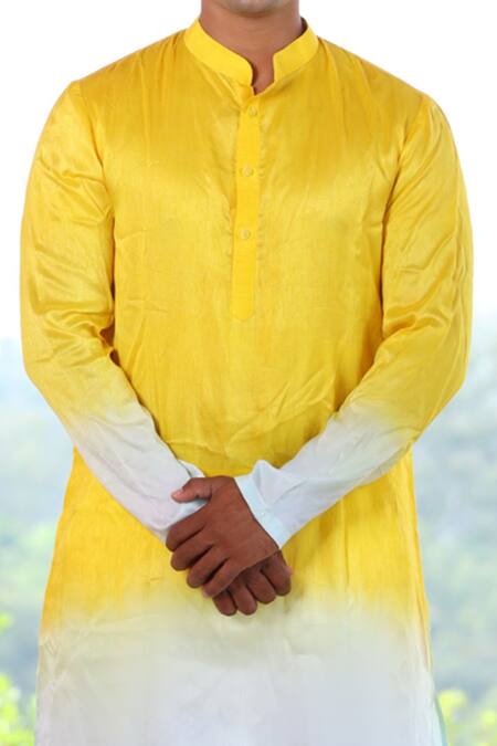 Hilo Design Yellow Raw Silk Lahza Kurta Online at Aza Fashions Hilo Design_Yellow Raw Silk Lahza Kurta _Online_at_Aza_Fashions