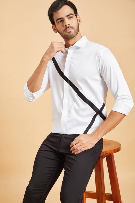 Buy_Hilo Design_White Giza Cotton Scale Pattern Shirt _Online_at_Aza_Fashions