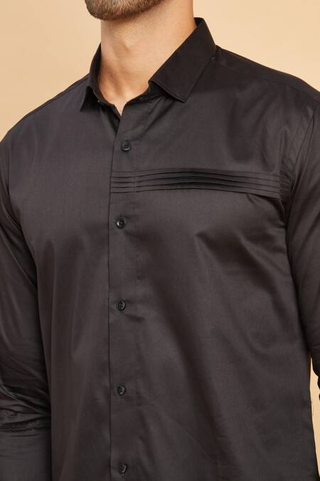 Hilo Design Black Giza Cotton Pintuck Ragic Shirt at Aza Fashions Hilo Design_Black Giza Cotton Pintuck Ragic Shirt _at_Aza_Fashions