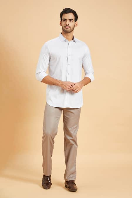 Hilo Design Grey Oxford Solid June Cuff Sleeve Shirt 