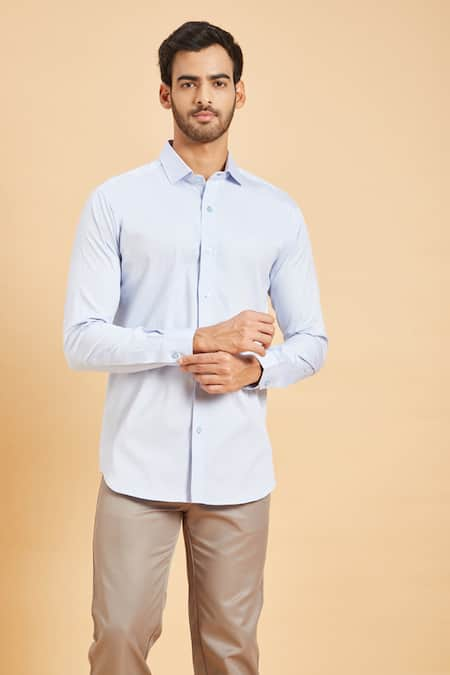 Hilo Design Blue Oxford Skii Slim Collar Shirt 