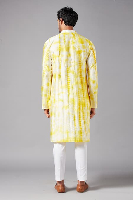 Shop Hilo Design Yellow Semi Raw Silk Tie Dye Tintlo Kurta at Aza Fashions Shop_Hilo Design_Yellow Semi Raw Silk Tie Dye Tintlo Kurta _at_Aza_Fashions
