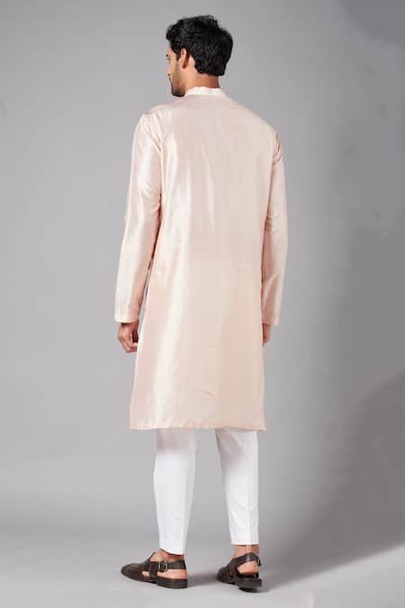 Shop Hilo Design Peach Dupion Mirror Rooyi Embroidered Kurta at Aza Fashions Shop_Hilo Design_Peach Dupion Mirror Rooyi Embroidered Kurta _at_Aza_Fashions