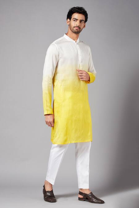 Buy_Hilo Design_White Semi Raw Silk Plain Whill Ombre Kurta _Online_at_Aza_Fashions