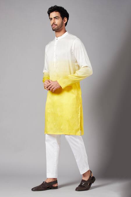 Shop_Hilo Design_White Semi Raw Silk Plain Whill Ombre Kurta _Online_at_Aza_Fashions