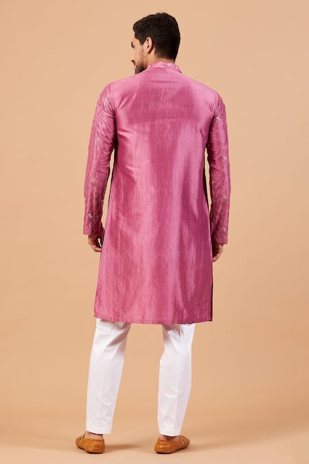 Shop Hilo Design Purple Dupion Geometric, Leaf, Zari Pumetric Embroidered Kurta at Aza Fashions Shop_Hilo Design_Purple Dupion Geometric, Leaf, Zari Pumetric Embroidered Kurta _at_Aza_Fashions
