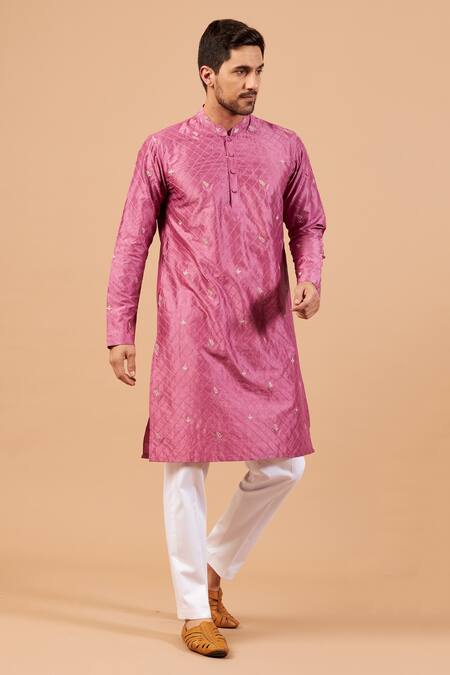 Hilo Design Purple Dupion Geometric, Leaf, Zari Pumetric Embroidered Kurta Online at Aza Fashions Hilo Design_Purple Dupion Geometric, Leaf, Zari Pumetric Embroidered Kurta _Online_at_Aza_Fashions