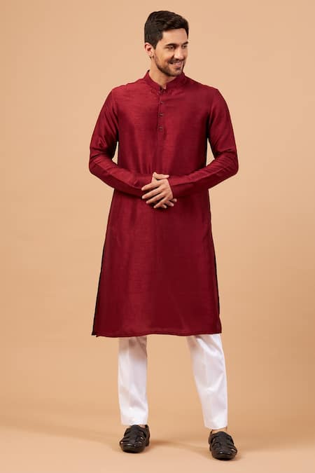 Hilo Design Maroon Raw Silk Kurta For Kids