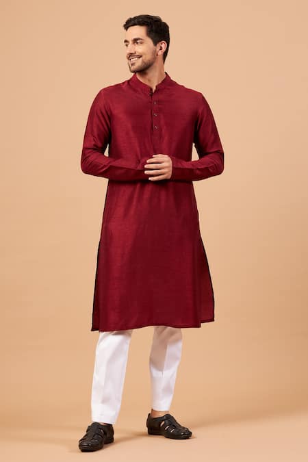 Maroon plain design full-sleeve pure-silk shirt