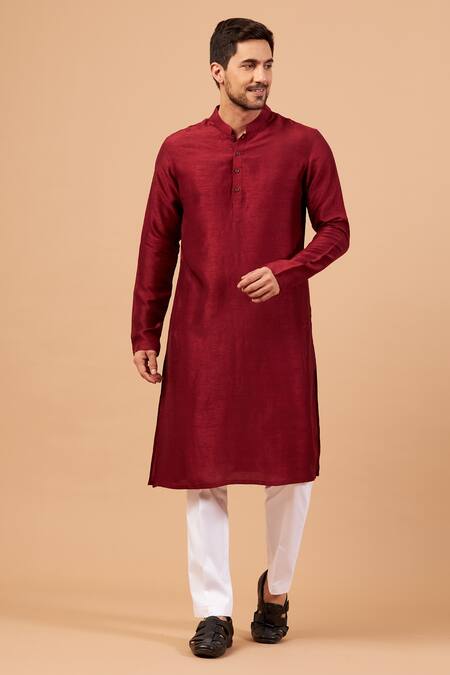 Buy_Hilo Design_Maroon Silk Raw Kurta For Kids_Online_at_Aza_Fashions